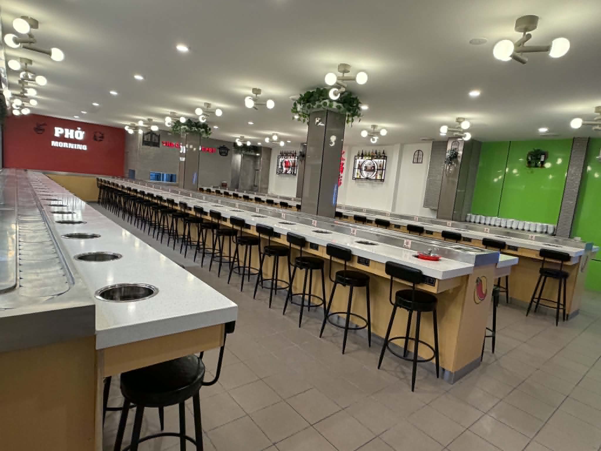 Restaurant interior with conveyor belt