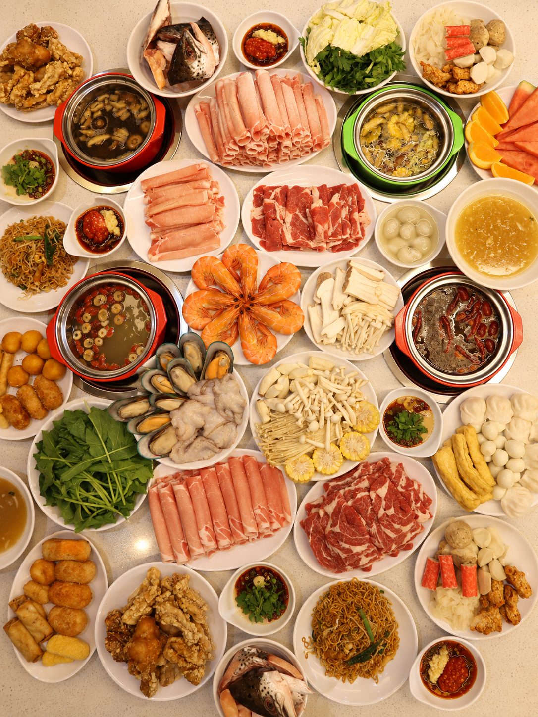The full hot pot buffet spread at The Gate
