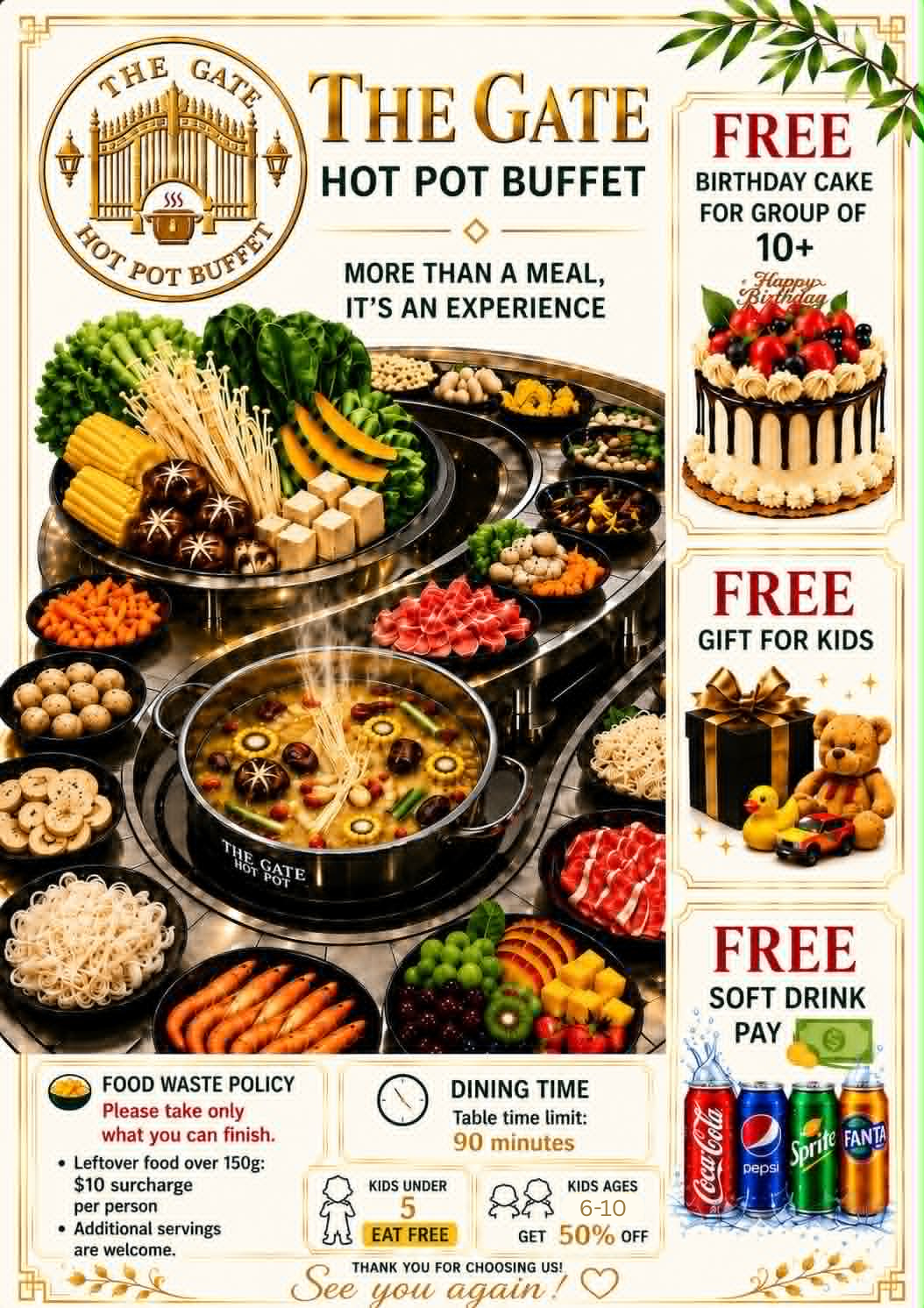 The Gate Hot Pot dining policy poster