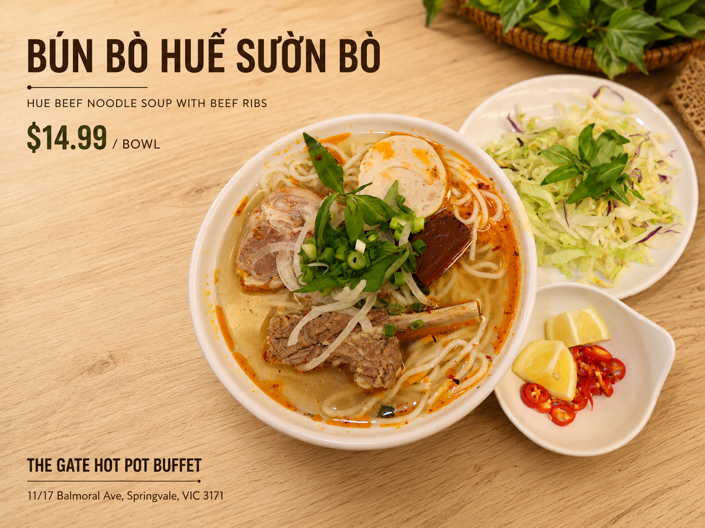 Bún Bò Huế Sườn Bò — Hue-Style Beef Noodle Soup